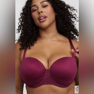 ✨BOGO 1/2 ✨ NWT 42DD Torrid bombshell strapless push up bra Deep Burgundy Lace